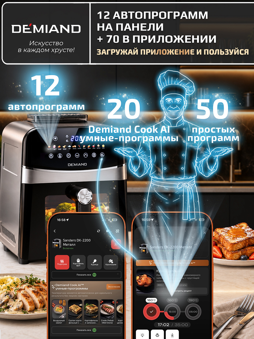 картинка Аэрогриль DEMIAND SANDERS DK-2200/Металл-Wifi
